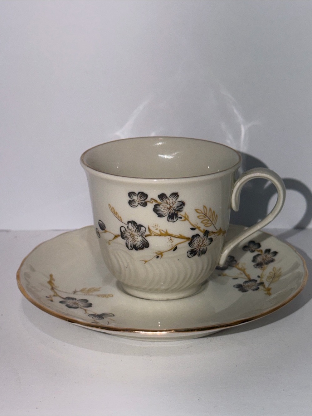 Vintage Real Eggshell Japan Tea Cup Saucer Floral Gold Trim Cottagecore